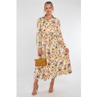 Autumn Bloom Botanical Print Maxi Shirt Dress