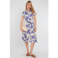 Love Sunshine Women's Lilac Botanical Leaf Print Tiered Midi Shirt Dress in Purple | Size: 8
