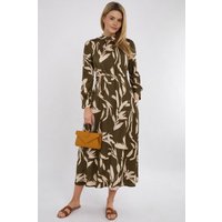 Brushstroke Print Pleated Skirt Satin Maxi Dress