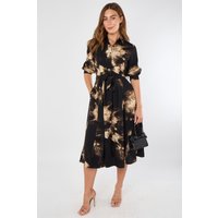 Love Sunshine Women's Black & Caramel Tie-Dye Effect Midi Shirt Dress | Size: 12