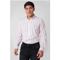 Cream Black Striped Regular Fit Long Sleeves Shirt