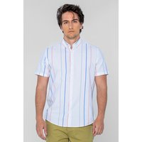Blue Rust Striped Casual Oxford Shirt
