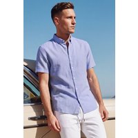 Solid Linen Blend Short Sleeve Shirt Pale