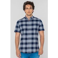 Navy White Check Short Sleeve Oxford Shirt