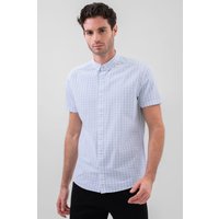 Blue White Check Button Down Short Sleeves Shirt