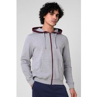 Contrast Piping Detail Zip Front Hoodie
