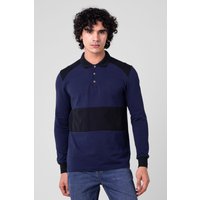 Navy Block Long Sleeves Polo Shirt
