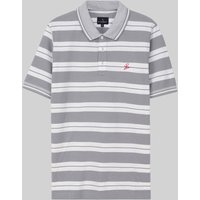 Grey White Classical Stripe Pique Polo Shirt