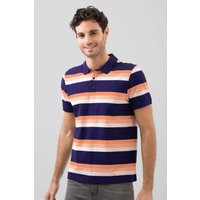 Navy Blue Stripe Pique Polo Shirt