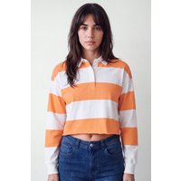 Enorsia Women's Women's Stripe Cropped Rugby Top in Orange | Size: 12