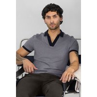 Contrast Cuban Collar Cotton Polo Shirt Grey