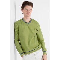 Contrast Ribbing V Neck Sweatshirt