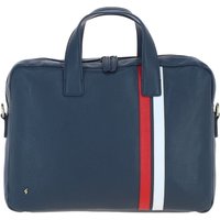 GABICCI Men's Real Leather Messenger Bag with Striped Front Detail in Navy