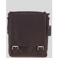Ashwood Leather Men's Classic A4 Leather Flap-Over Messenger Bag in Dark Brown