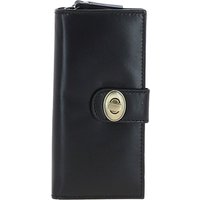 Ashwood Leather Women's Real Leather Long Purse with Turnlock, Zip Pocket & Card Slots in Black