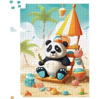 Warren Reed - Designer Happy Panda On A Beach Holiday Jigsaw Puzzle in Yellow | Size: 1000 Pieces