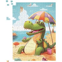 Warren Reed - Designer A Crocodile On A Beach Holiday Jigsaw Puzzle in Yellow | Size: 1000 Pieces