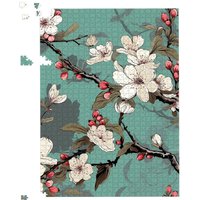 Warren Reed - Designer Pink Blossom Asian Design Jigsaw Puzzle in Green | Size: 500 Piece