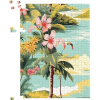 Warren Reed - Designer Palm Trees & Hibiscus Jigsaw Puzzle in Green | Size: 500 Piece