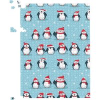 Warren Reed - Designer Adorable Santa Penguins Jigsaw Puzzle in Blue | Size: 500 Piece