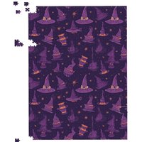 Warren Reed - Designer Witch Hats & Broomsticks Jigsaw Puzzle in Purple | Size: 500 Piece