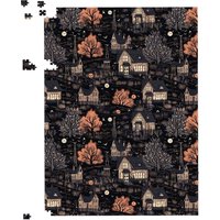 Warren Reed - Designer Spooky Haunted Houses Pattern Jigsaw Puzzle in Brown | Size: 1000 Pieces