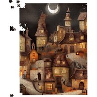 Warren Reed - Designer Spooky Halloween Village Jigsaw Puzzle in Orange | Size: 500 Piece