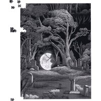 Warren Reed - Designer Eerie Moonlit Cemetery Jigsaw Puzzle in Grey | Size: 1000 Pieces