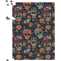 Warren Reed - Designer Dia De Los Muertos Skulls Jigsaw Puzzle in Orange | Size: 1000 Pieces
