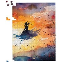 Warren Reed - Designer A Watercolor Graceful Witch Jigsaw Puzzle in Orange | Size: 500 Piece