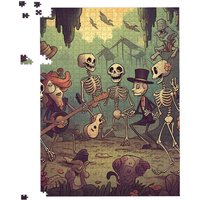 Warren Reed - Designer Cartoonish Skeletons Having A Party Jigsaw Puzzle in Blue | Size: 1000 Pieces