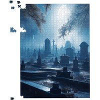 Warren Reed - Designer A Moonlit Graveyard Jigsaw Puzzle in Blue | Size: 1000 Pieces