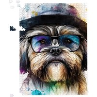 Warren Reed - Designer Lhasa Apso Dog With Glasses Splashart Jigsaw Puzzle | Size: 1000 Pieces
