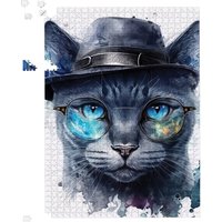 Warren Reed - Designer Russian Blue Cat With Glasses Splashart Jigsaw Puzzle | Size: 1000 Pieces