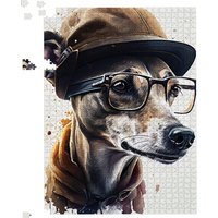 Warren Reed - Designer Whippet Dog With Glasses Splashart Jigsaw Puzzle | Size: 500 Piece