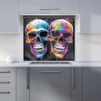 Warren Reed - Designer Splashart Happy Skeletons In Glasses Kitchen Splashback | Size: 700mm x 750mm