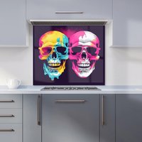 Warren Reed - Designer Pinks & Blue Happy Skeletons Kitchen Splashback | Size: 900mm x 750mm