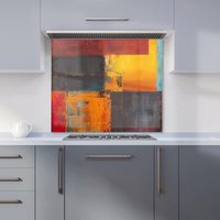Warren Reed - Designer Golden Blocks Of Abstract Kitchen Splashback | Size: 600mm x 750mm