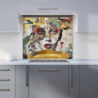 Warren Reed - Designer Abstract Face Behind Sofa Kitchen Splashback | Size: 900mm x 650mm