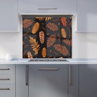 Warren Reed - Designer Autumn Leaves & Pinecones Kitchen Splashback in Brown | Size: 700mm x 650mm