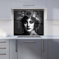 Warren Reed - Designer Edwardian Showgirl Splashart Kitchen Splashback in Black | Size: 900mm x 650mm