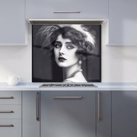 Warren Reed - Designer Glamorous Edwardian Showgirl Kitchen Splashback in Black | Size: 900mm x 750mm