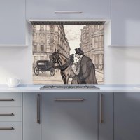 Warren Reed - Designer Victorian Lovers On A London Street Kitchen Splashback in Black | Size: 900mm x 650mm