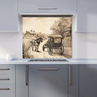 Warren Reed - Designer A Horse & His Cart Kitchen Splashback in Black | Size: 600mm x 750mm