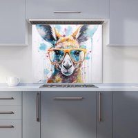 Warren Reed - Designer Splashart Kangaroo In Glasses Kitchen Splashback | Size: 900mm x 650mm