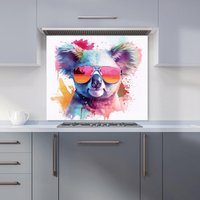 Warren Reed - Designer Colourful Splashart Koala In Glasses Kitchen Splashback | Size: 900mm x 750mm