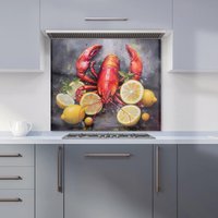 Warren Reed - Designer Lobster & Lemons Kitchen Splashback | Size: 600mm x 600mm