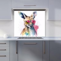 Warren Reed - Designer Wallaby In Pink Glasses Kitchen Splashback | Size: 600mm x 650mm