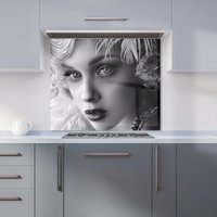 Warren Reed - Designer Glamorous Monochrome Diva Kitchen Splashback in Black | Size: 700mm x 750mm