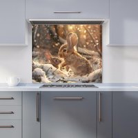 Warren Reed - Designer Winter Woodland Rabbits Kitchen Splashback in Purple | Size: 700mm x 750mm